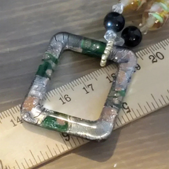 Lampwork Glass Black Amber Clear Geometric Pendant Handcrafted Necklace - Picture 12 of 12